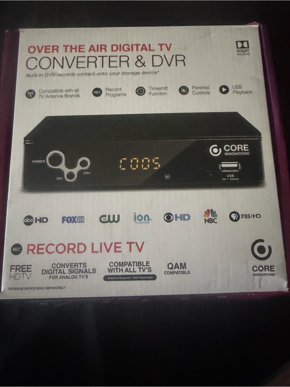 Black Over-The-Air Digital TV Converter & DVR